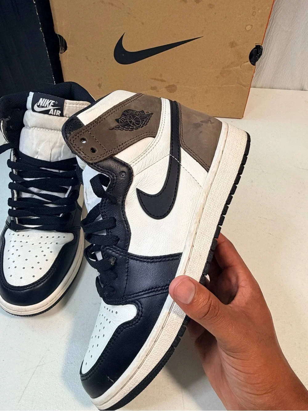 Nike Air Jordan 1 High Mens Sneakers - Black, White, Brown